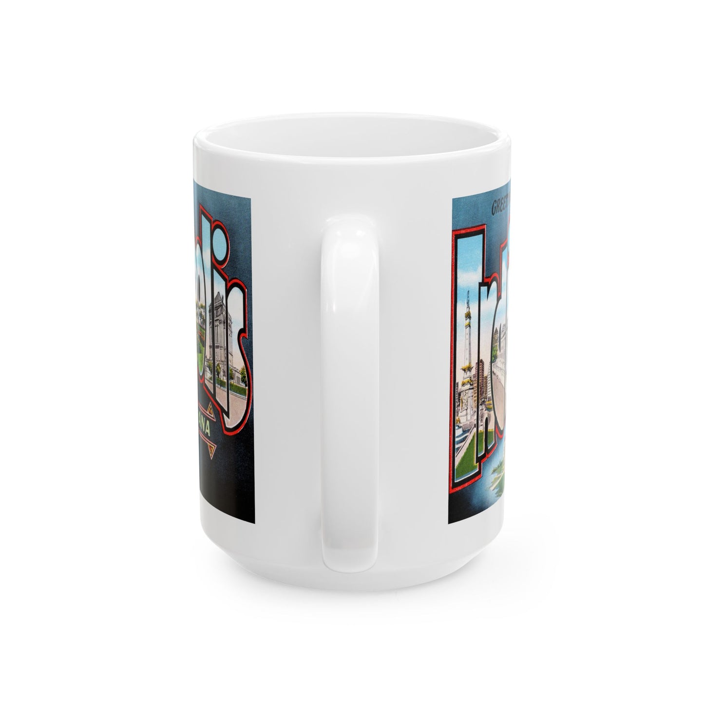 Memebly Vintage Scenic Buildings Greetings from Indianapolis IN Indiana Coffee Mug