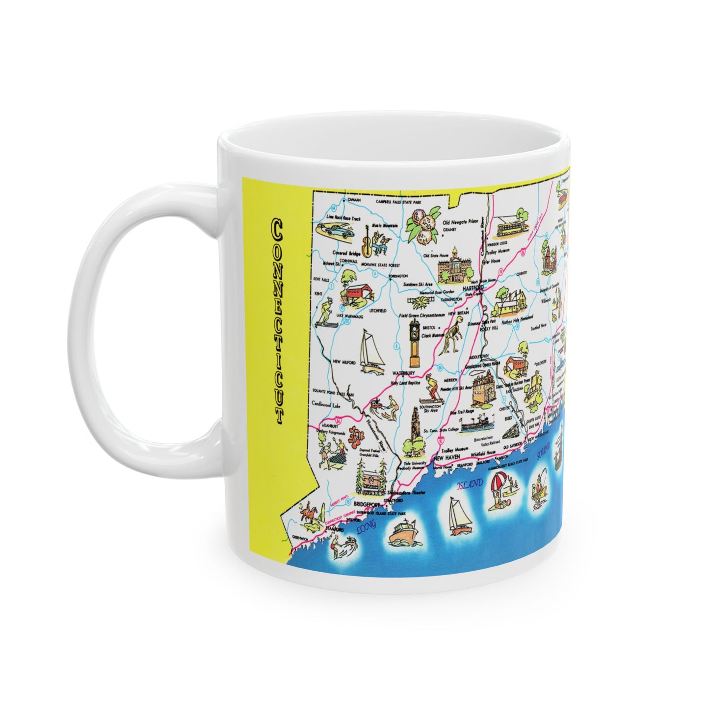 Memebly Vintage Scenic Retro Connecticut Map Coffee Mug