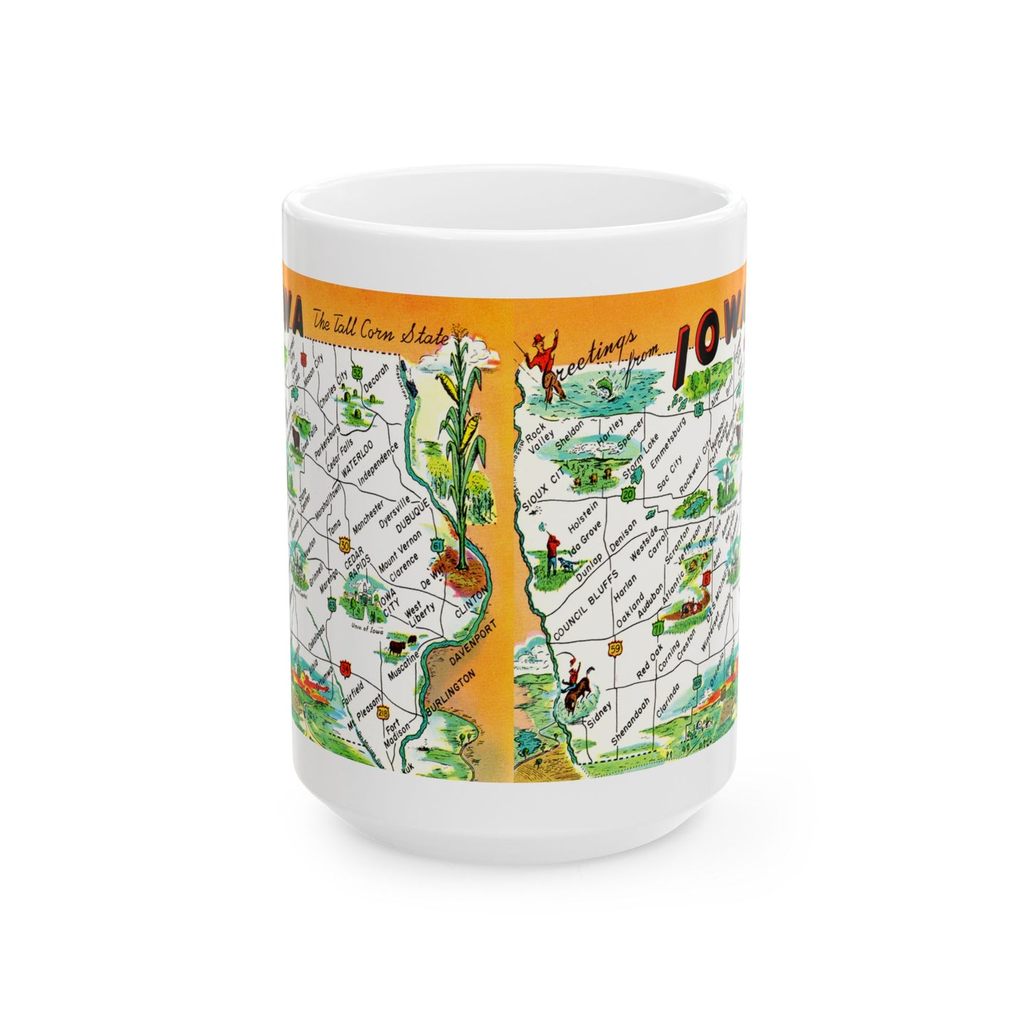 Memebly Retro Greetings from Iowa IA Map Coffee Mug