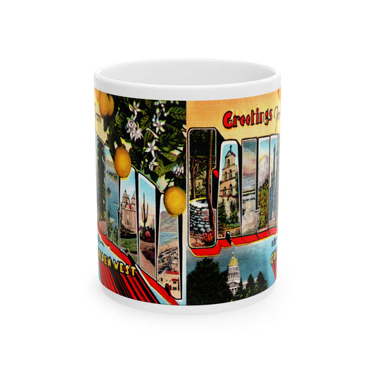 Memebly Colorful Vintage Greetings from California CA Coffee Mug