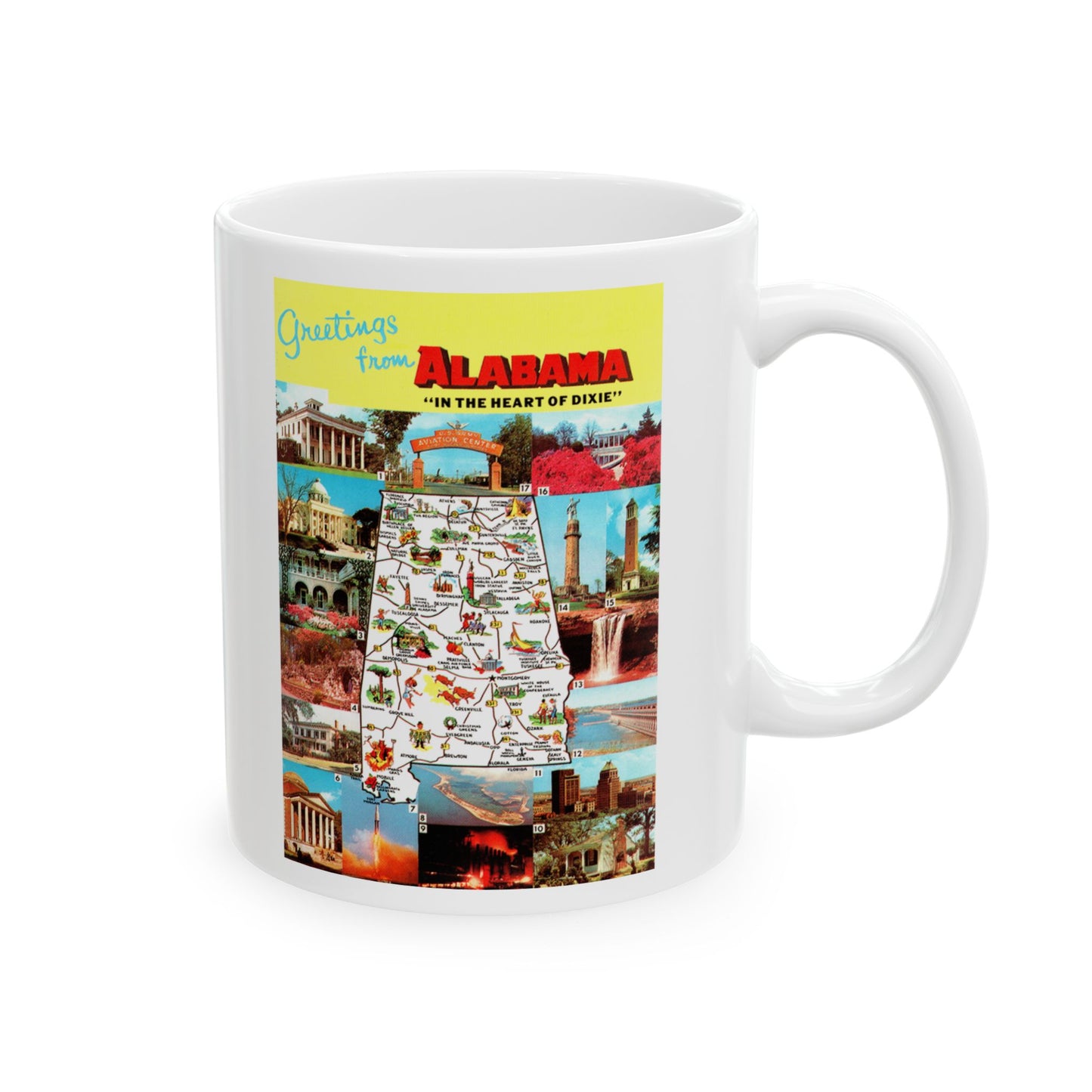 Memebly Retro 1950s Greetings from Alabama Map Coffee Mug