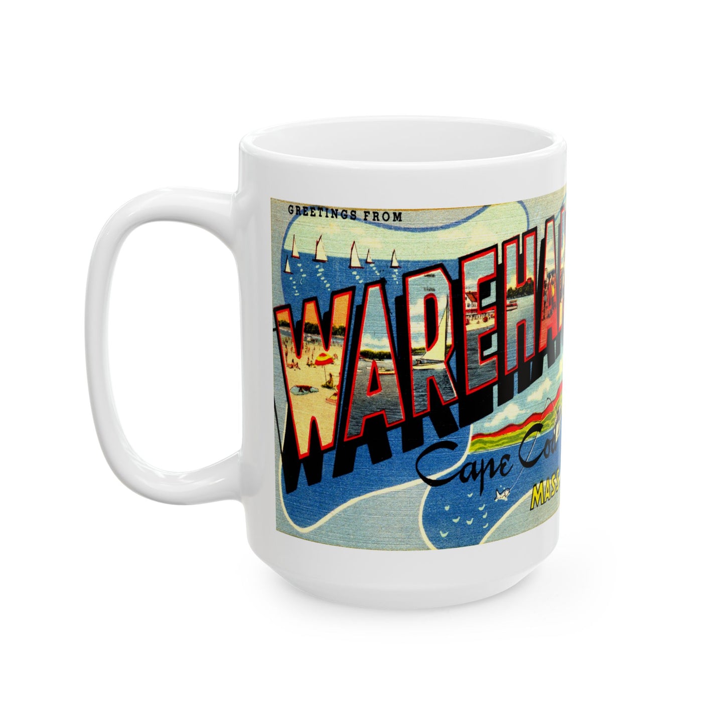 Memebly Scenic Vintage Greetings from Wareham Cape Cod MA Massachusetts Coffee Mug