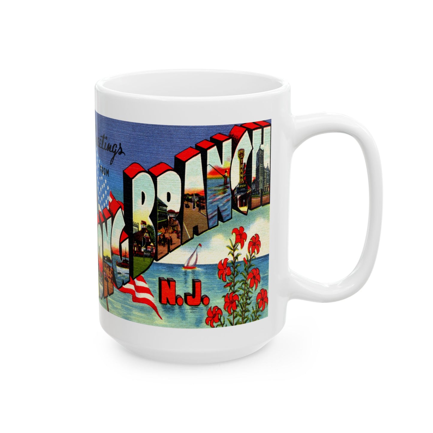 Memebly Vintage Greetings from Long Branch NJ New Jersey Coffee Mug