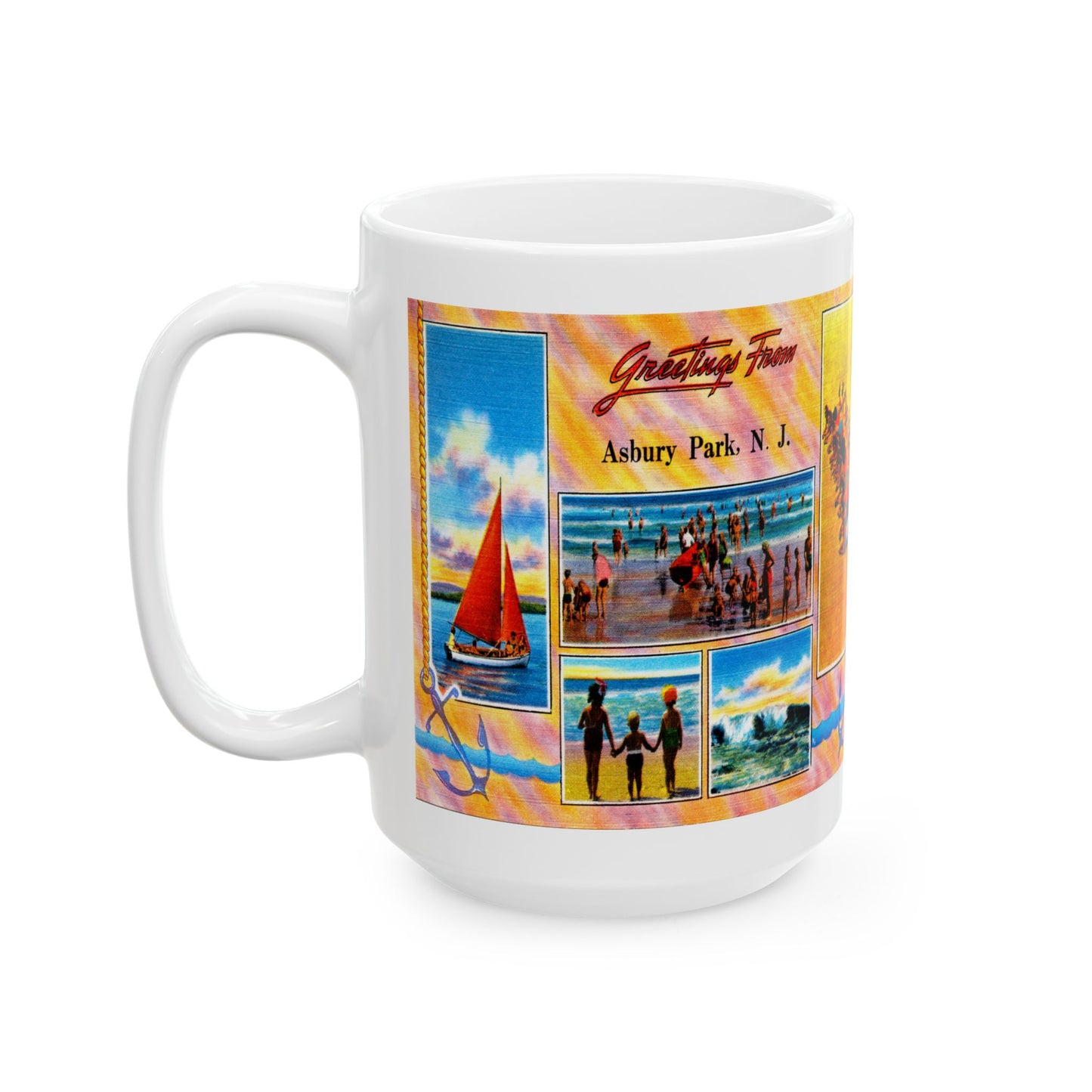 Memebly Vintage Beach Greetings from Asbury Park NJ New Jersey Coffee Mug