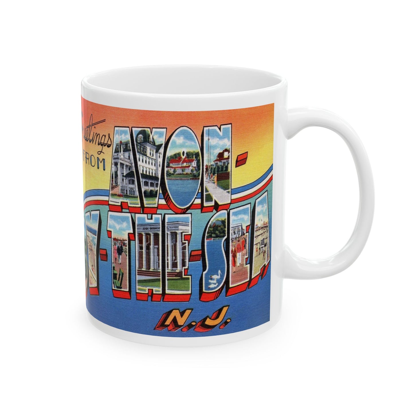 Memebly Vintage Greetings from Avon by the Sea NJ New Jersey Coffee Mug