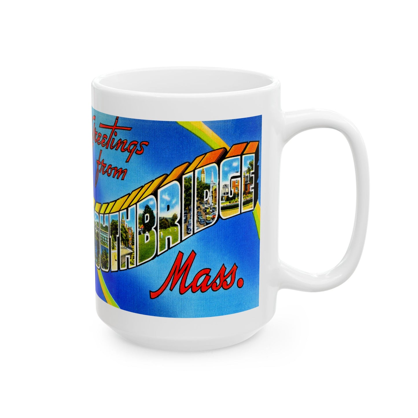 Memebly Vintage Greetings from Southbridge MA Massachusetts Coffee Mug