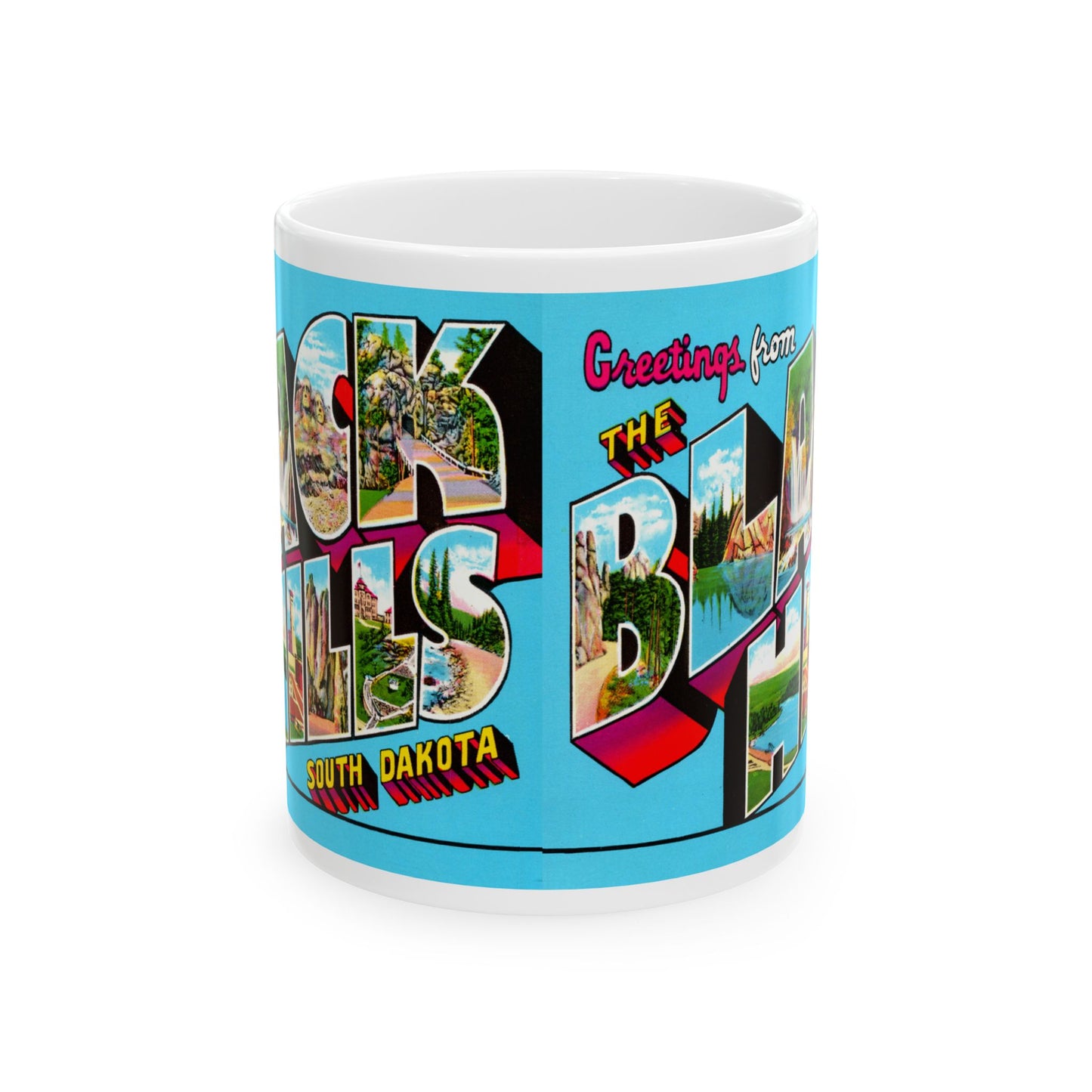 Memebly Colorful Retro Greetings from Black Hills SD South Dakota Coffee Mug