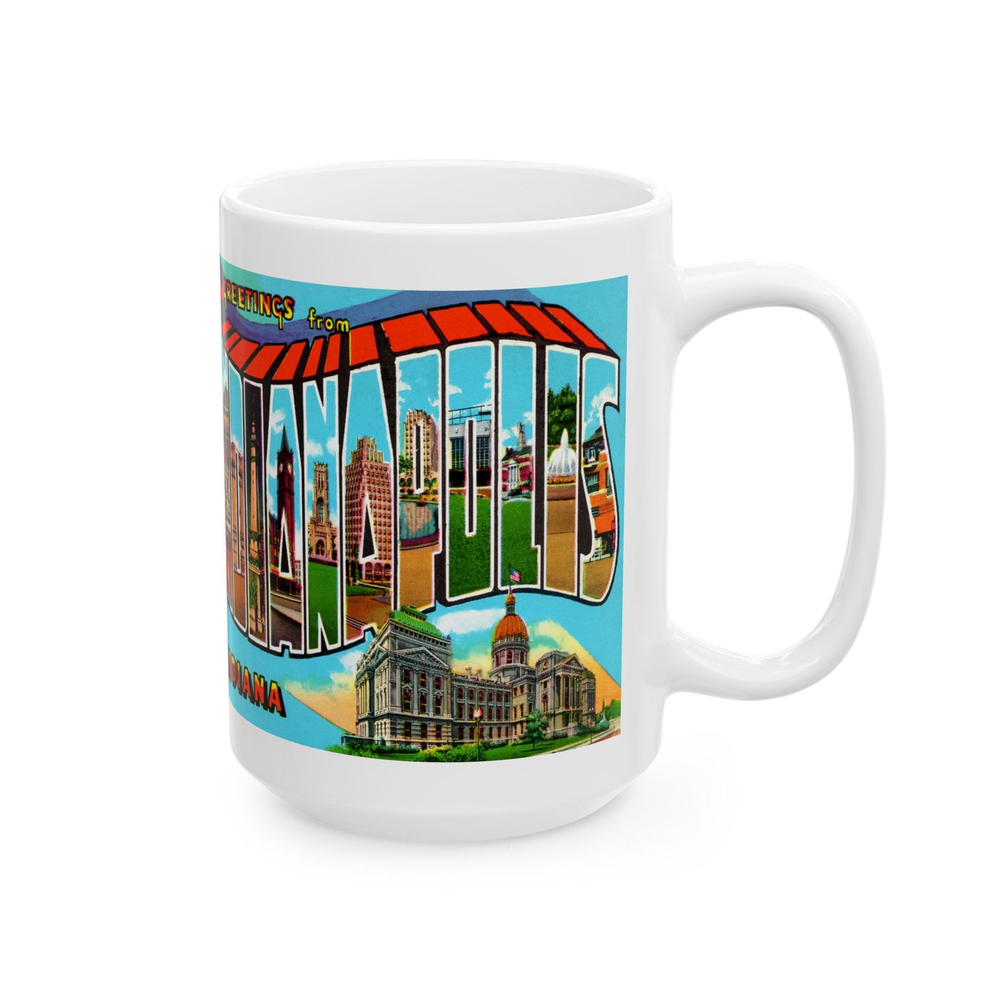 Memebly  Retro 1950s Greetings from Indianapolis IN Indiana Coffee Mug