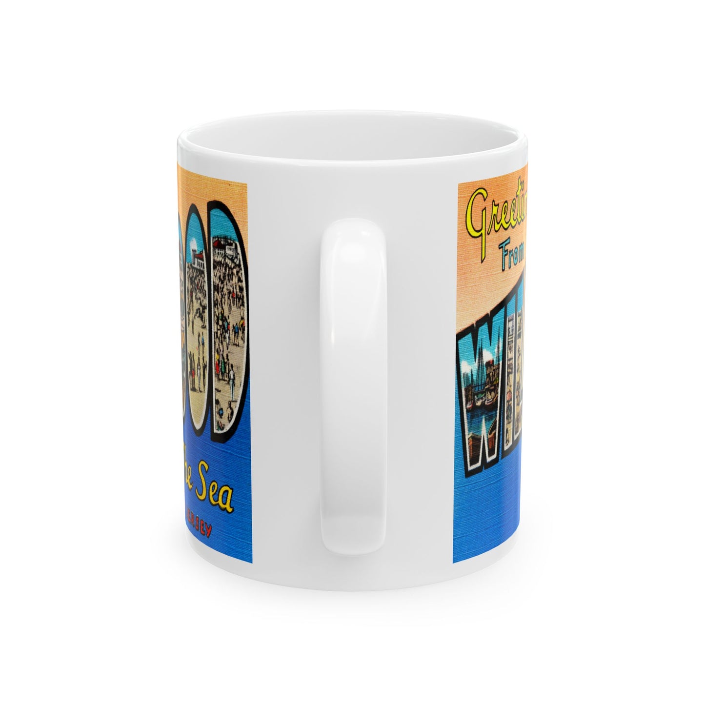 Memebly Scenic Colorful Greetings from Wildwood by the Sea NJ New Jersey Coffee Mug