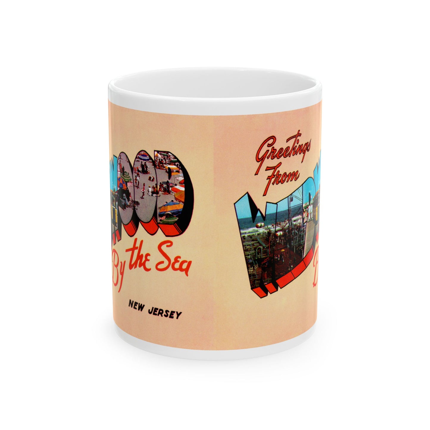 Memebly Retro 1950s Greetings from Wildwood by the Sea NJ New Jersey Coffee Mug