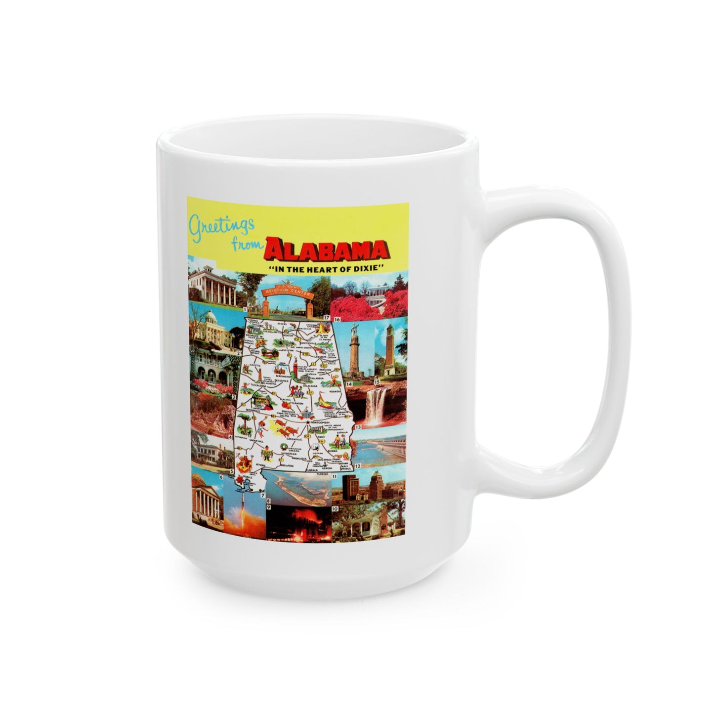 Memebly Retro 1950s Greetings from Alabama Map Coffee Mug