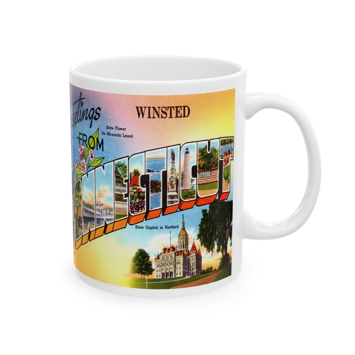 Memebly Vintage Greetings from Winsted CT Connecticut Coffee Mug