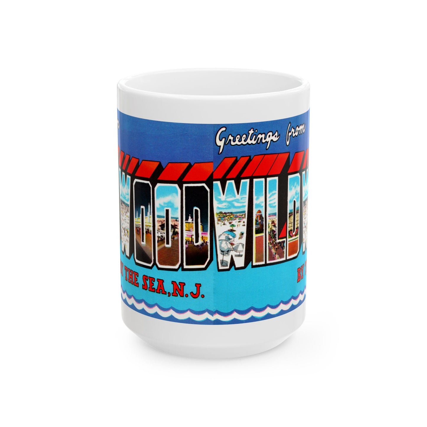 Memebly Retro Greetings from Wildwood by the Sea NJ New Jersey Coffee Mug