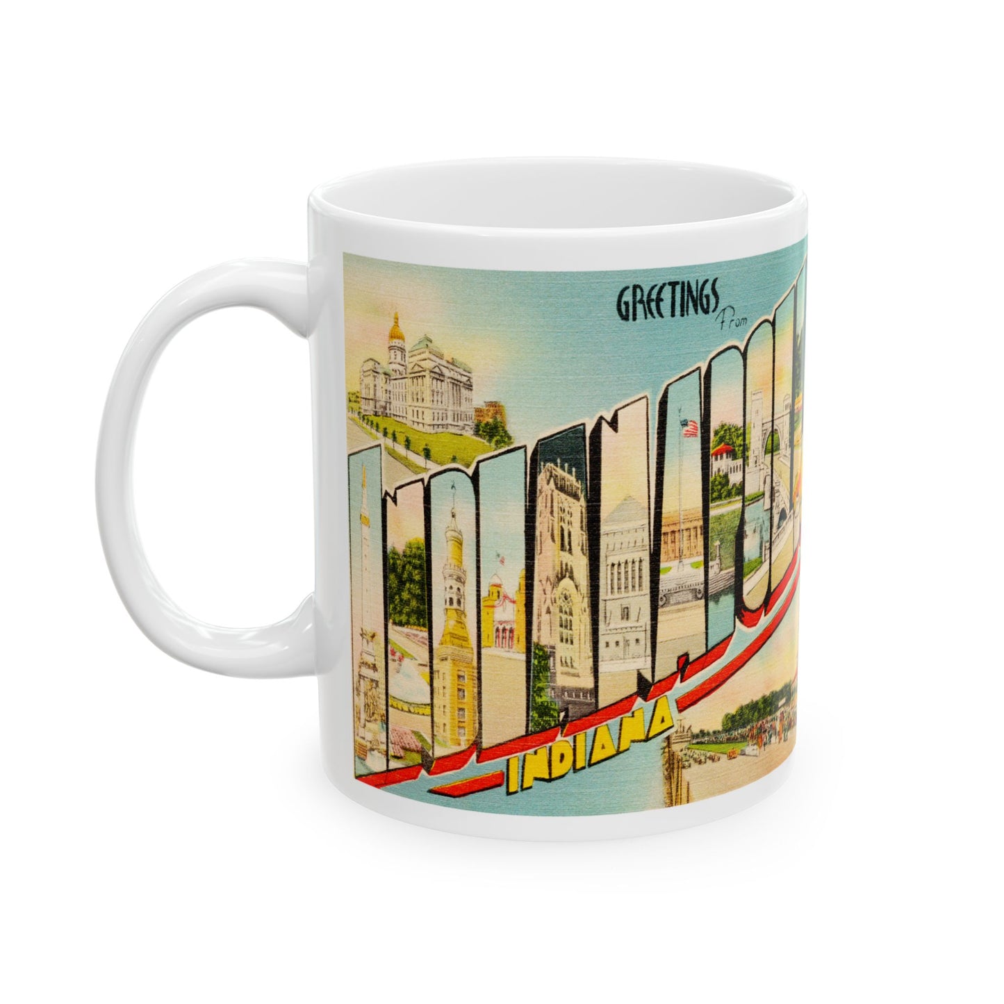 Memebly  Retro Buildings Greetings from Indianapolis IN Indiana Coffee Mug