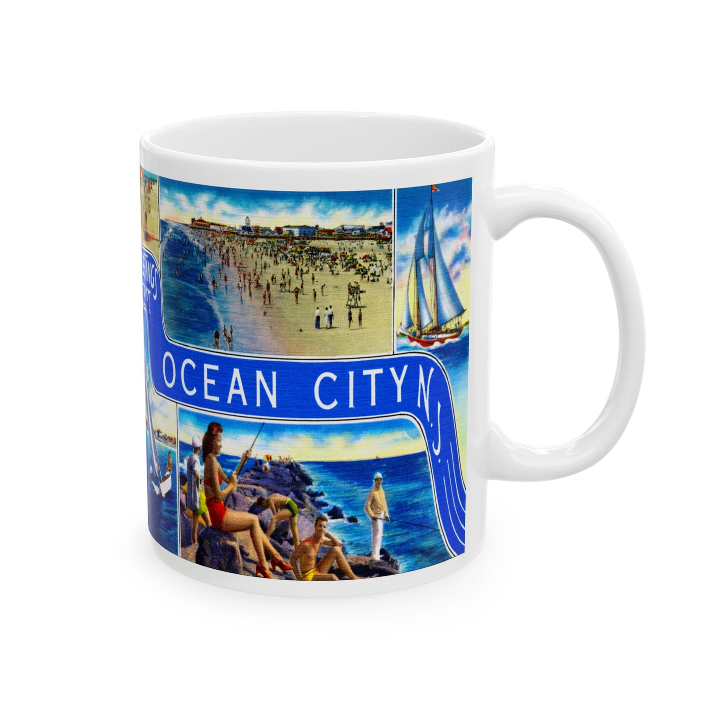 Memebly Scenic Vintage Greetings from Ocean City NJ New Jersey Coffee Mug