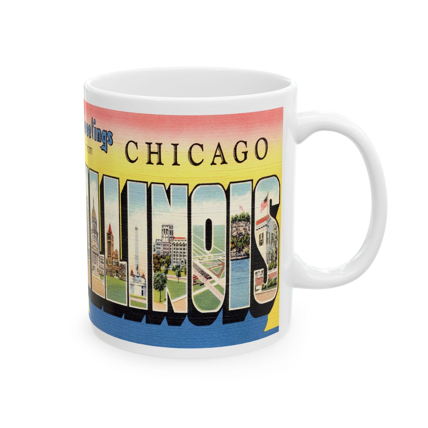 Memebly Colorful Retro Greetings from Chicago IL Coffee Mug