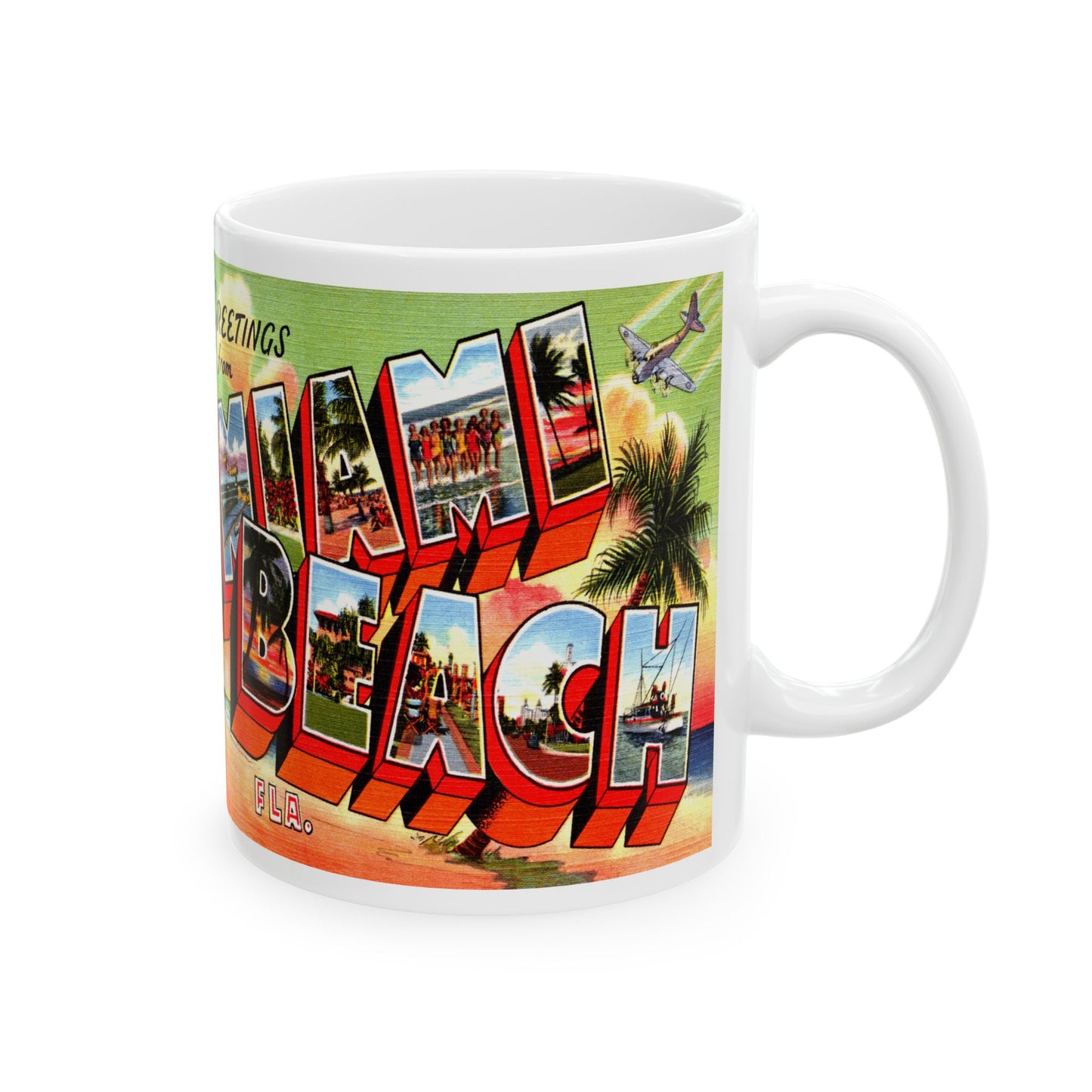 Memebly Colorful Retro Greetings from Miami Beach FL Florida Coffee Mug