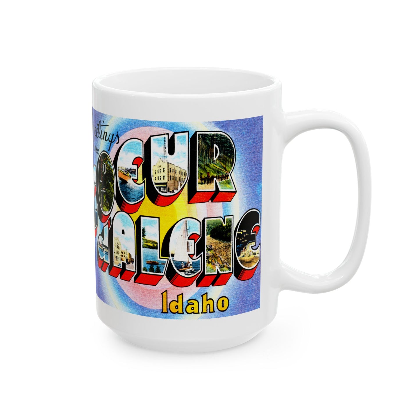 Memebly Vintage Greetings from Coeur d'Alene ID Coffee Mug