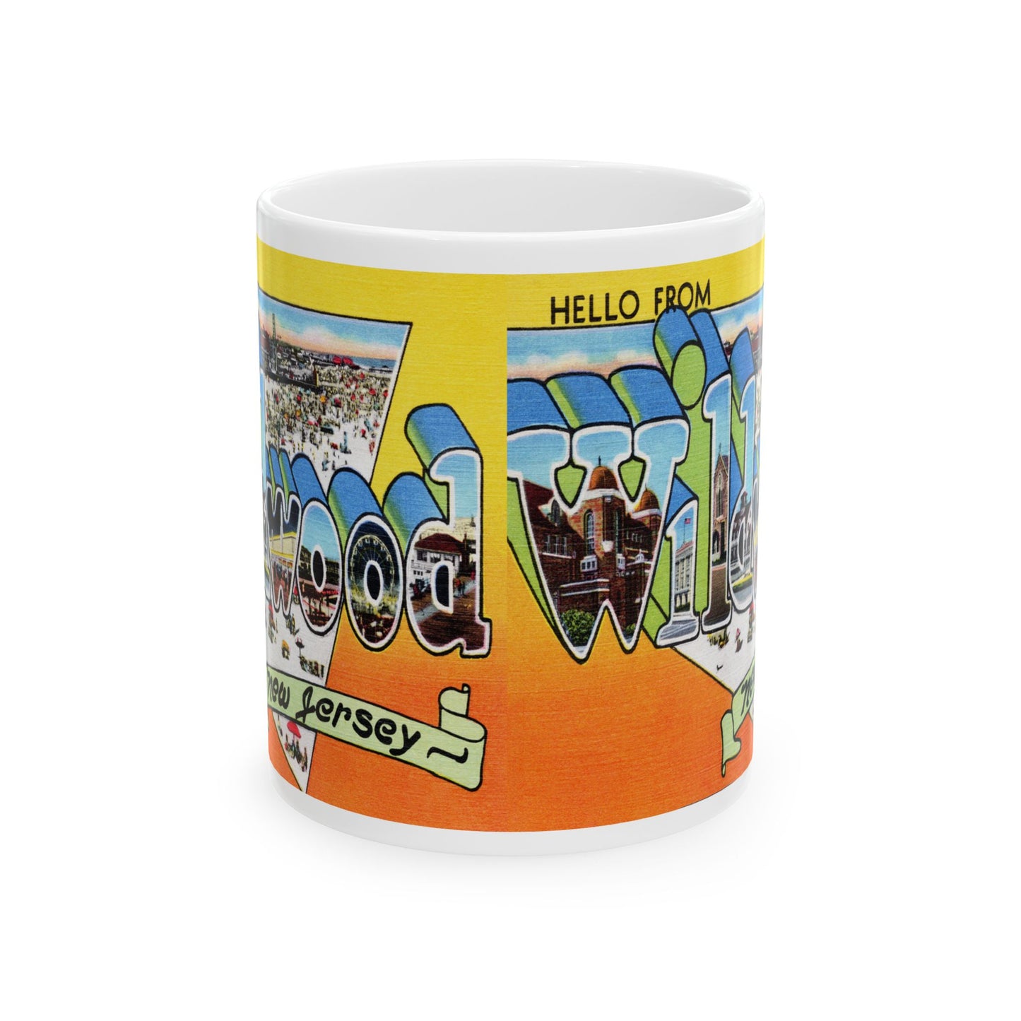 Memebly Scenic Retro Beach Greetings from Wildwood New Jersey Coffee Mug