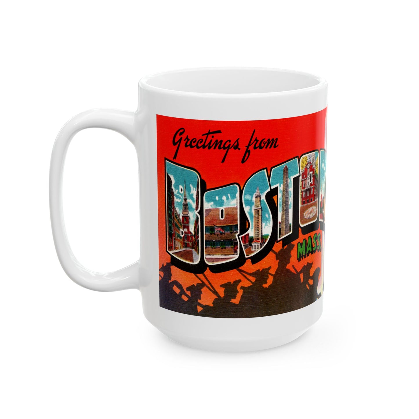 Memebly Vintage Patriots Greetings from Boston MA Massachusetts Coffee Mug