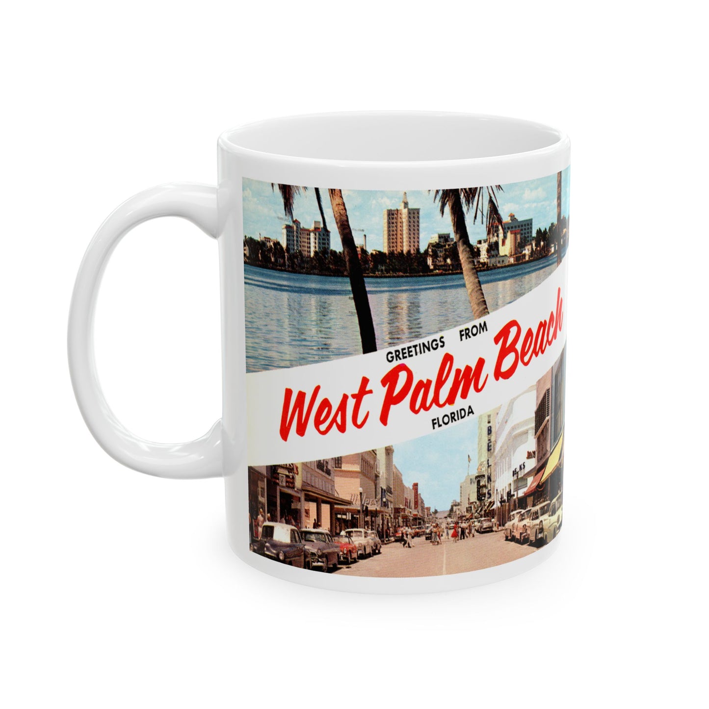 Memebly Retro 1950s Greetings from West Palm Beach FL Florida Coffee Mug