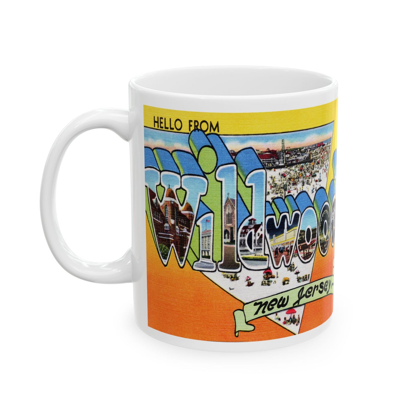 Memebly Scenic Retro Beach Greetings from Wildwood New Jersey Coffee Mug