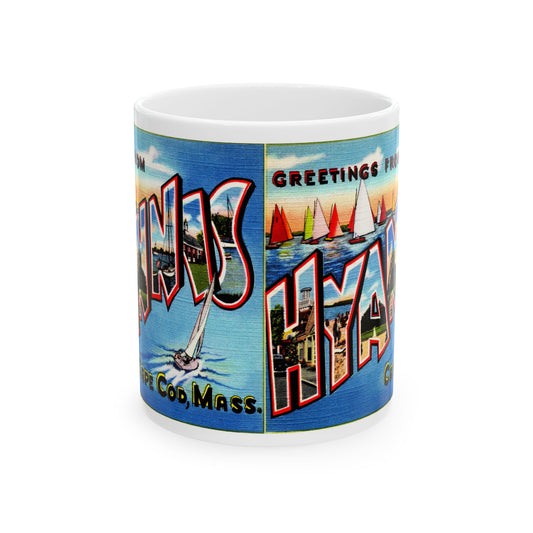 Memebly Colorful Vintage Greetings from Hyannis Cape Cod MA Massachusetts Coffee Mug