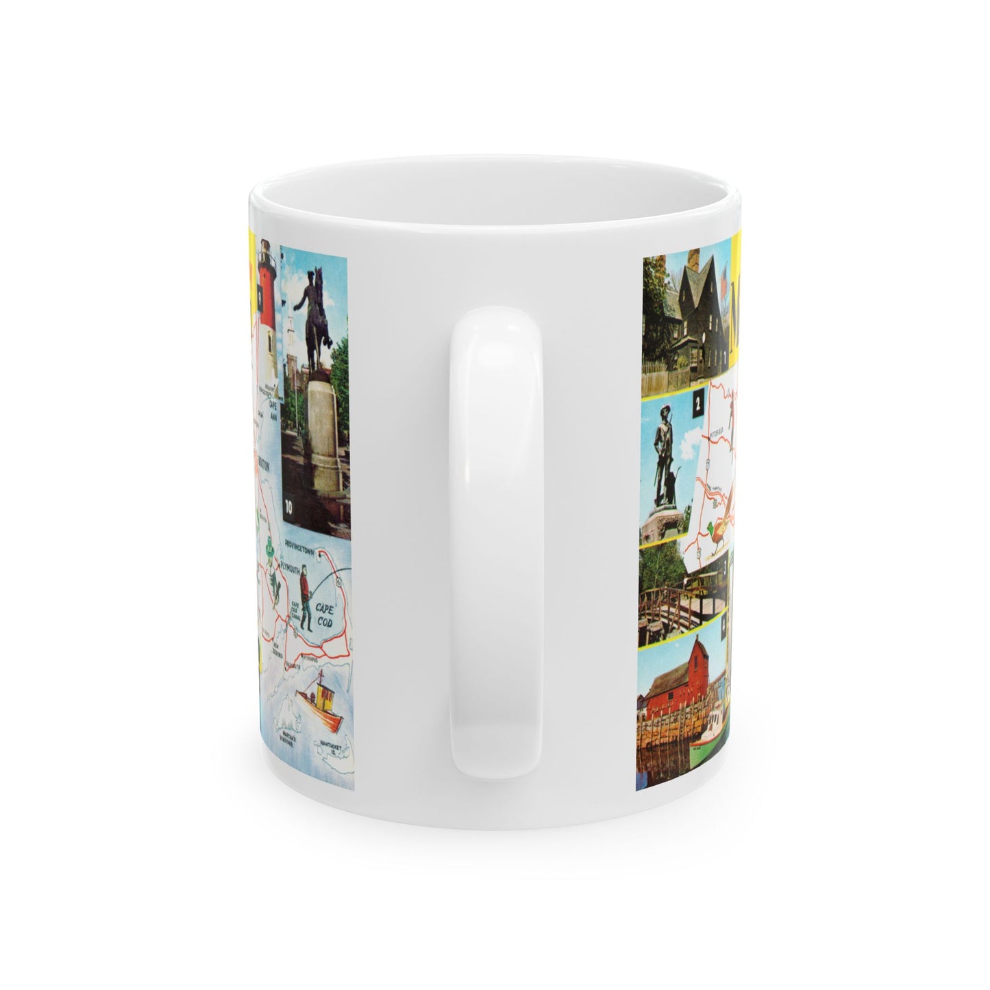 Memebly Vintage Greetings from Massachusetts MA Map Coffee Mug