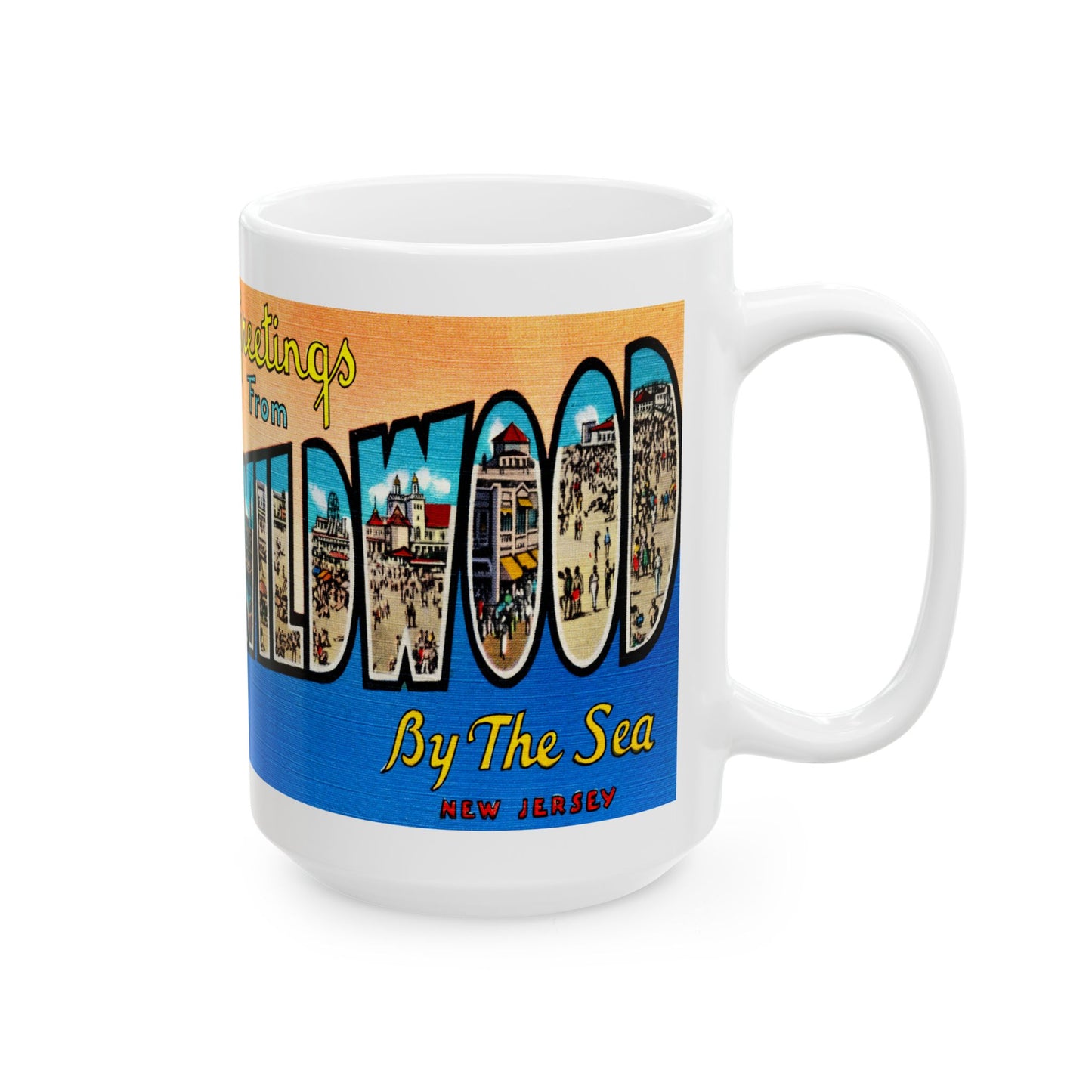 Memebly Scenic Colorful Greetings from Wildwood by the Sea NJ New Jersey Coffee Mug