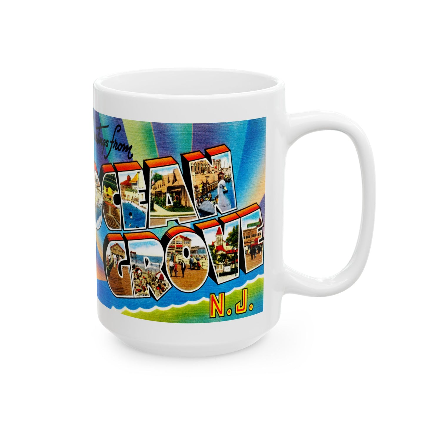 Memebly Retro Greetings from Ocean Grove NJ New Jersey Coffee Mug