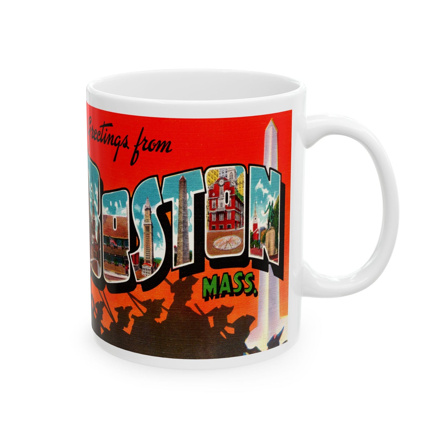 Memebly Vintage Patriots Greetings from Boston MA Massachusetts Coffee Mug