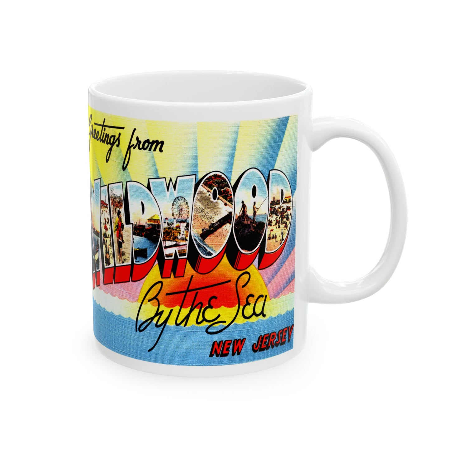 Memebly Colorful Retro Greetings from Wildwood by the Sea NJ New Jersey Coffee Mug