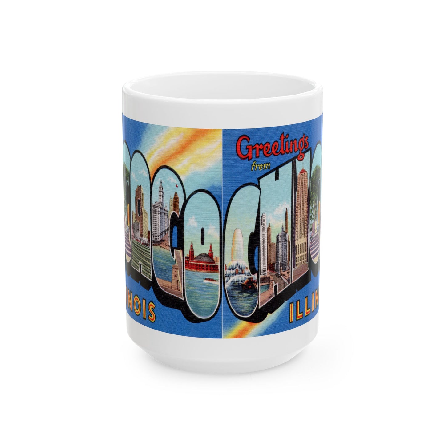 Memebly Scenic Retro Greetings from Chicago IL Coffee Mug