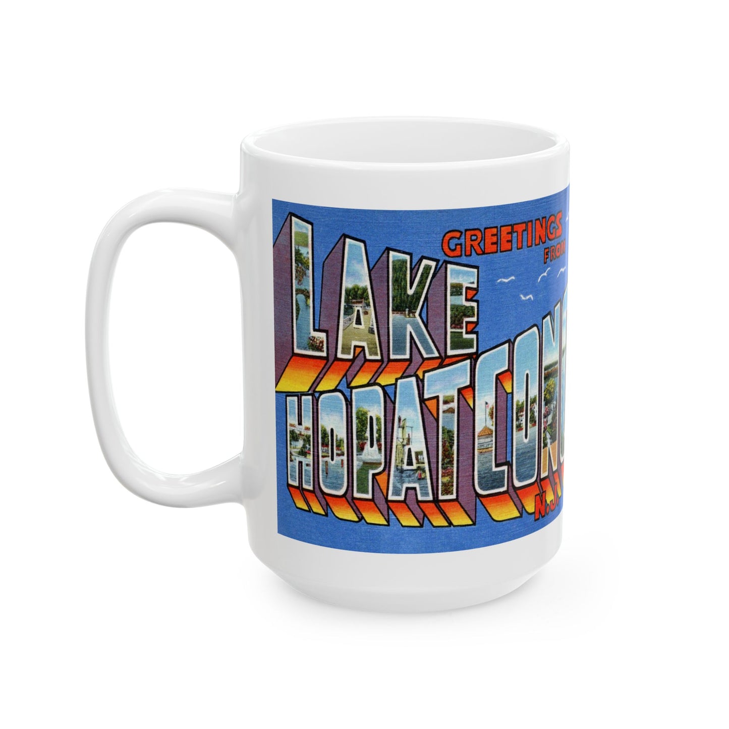 Memebly Vintage Greetings from Lake Hopatcong NJ New Jersey Coffee Mug