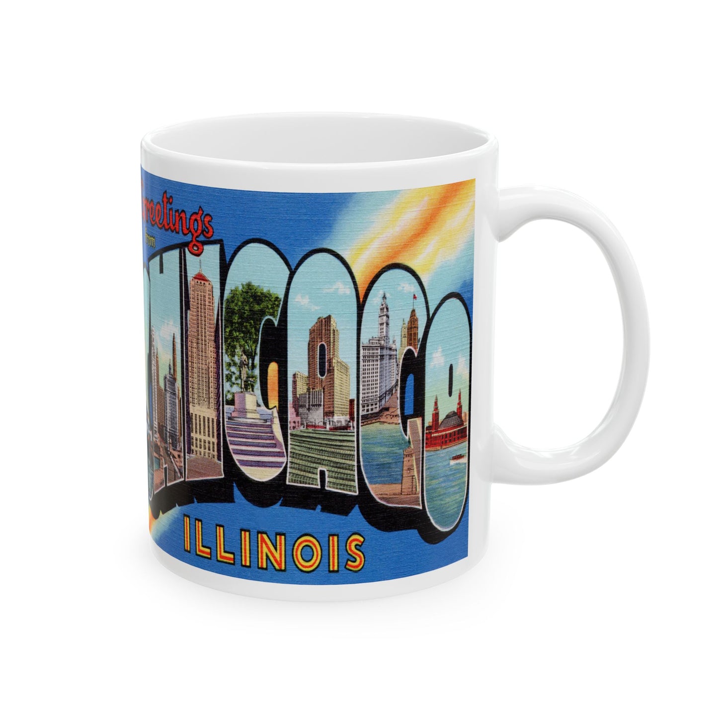 Memebly Scenic Retro Greetings from Chicago IL Coffee Mug