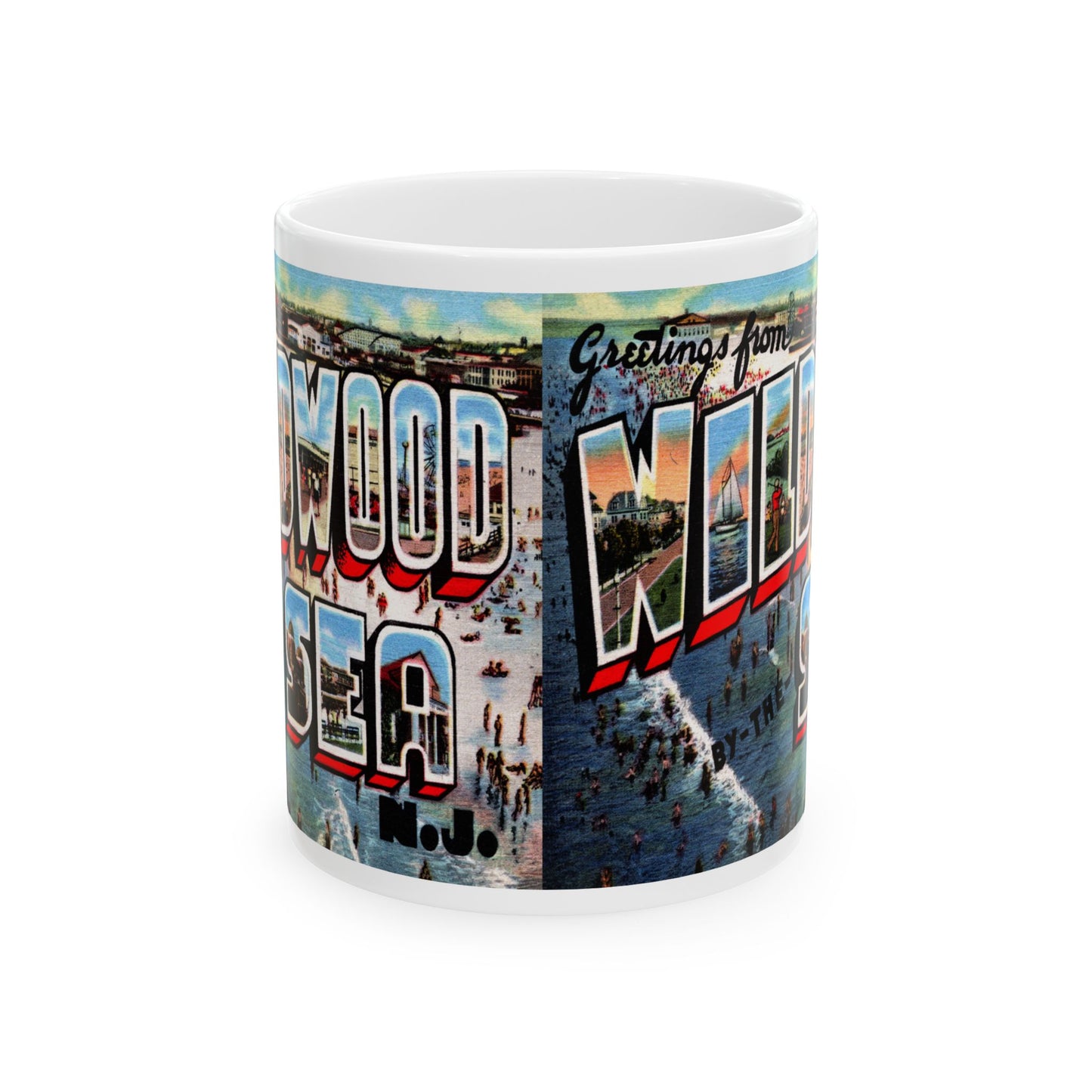 Memebly Scenic Vintage Beach Greetings from Wildwood by the Sea NJ New Jersey Coffee Mug