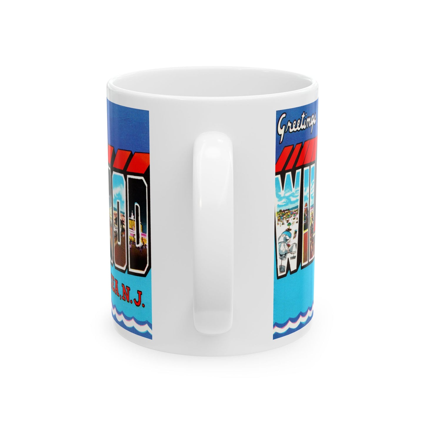 Memebly Retro Greetings from Wildwood by the Sea NJ New Jersey Coffee Mug