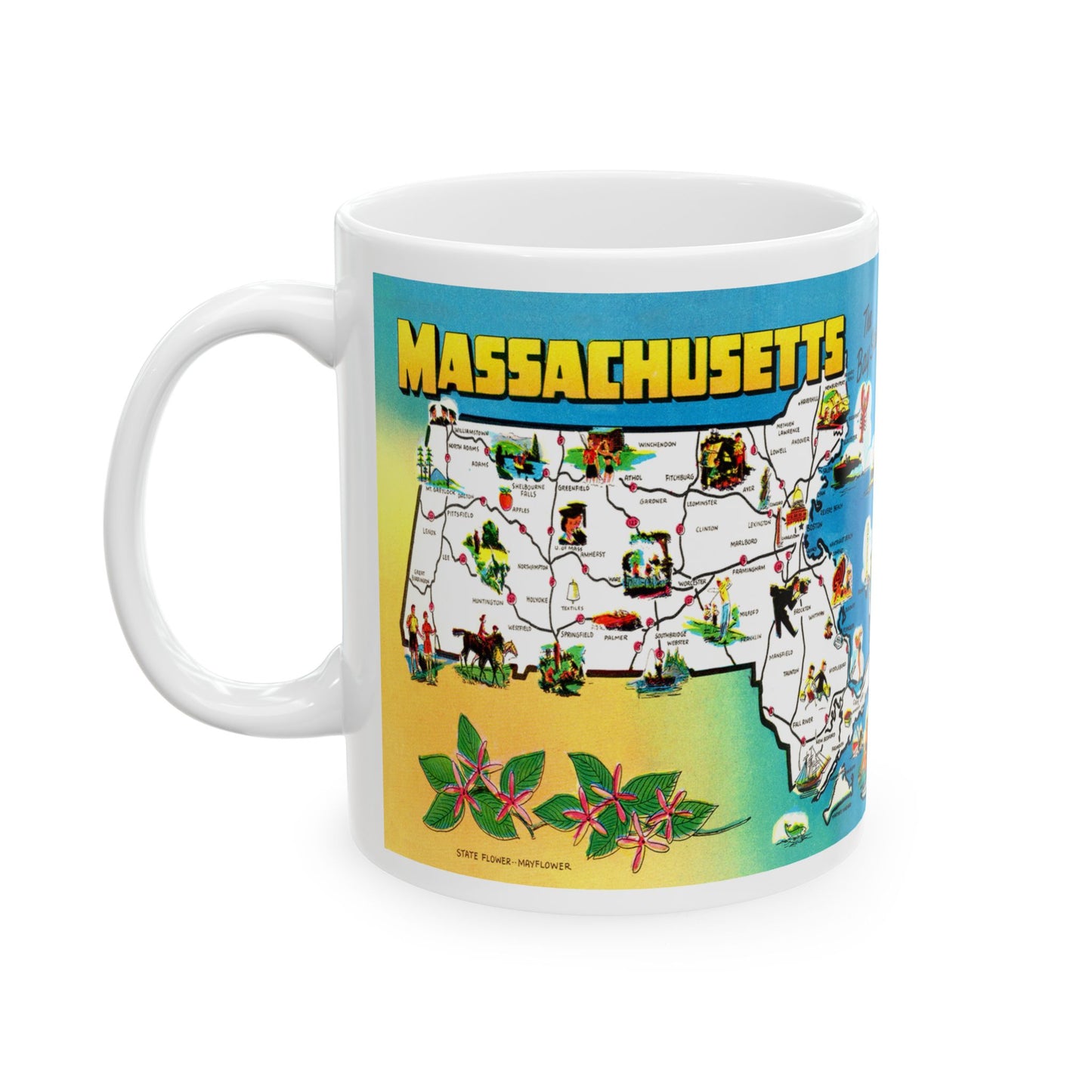 Memebly Vintage Greetings from Massachusetts MA The Bay State Map Coffee Mug