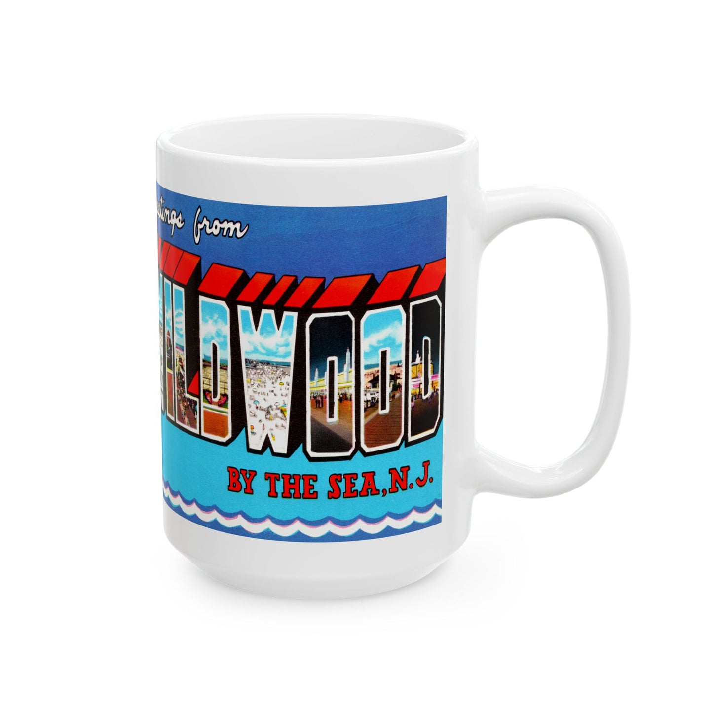 Memebly Retro Greetings from Wildwood by the Sea NJ New Jersey Coffee Mug