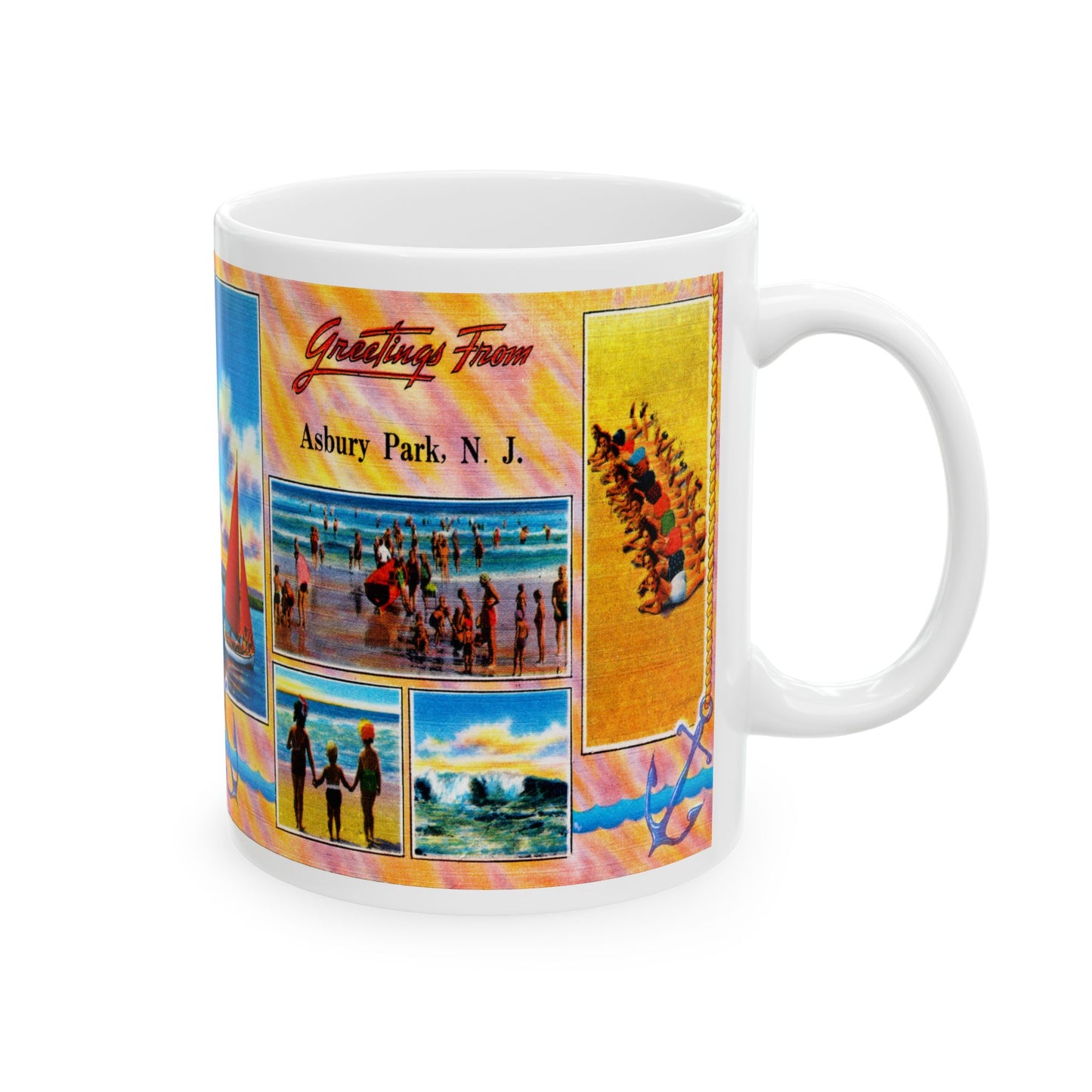 Memebly Vintage Beach Greetings from Asbury Park NJ New Jersey Coffee Mug