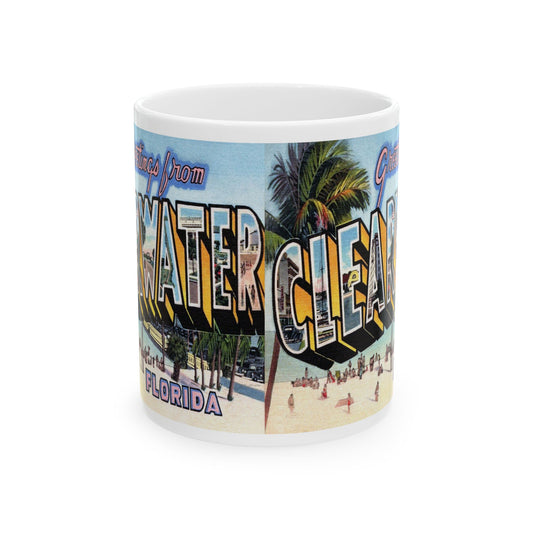 Memebly Vintage Beachy Greetings from Clearwater FL Florida Coffee Mug