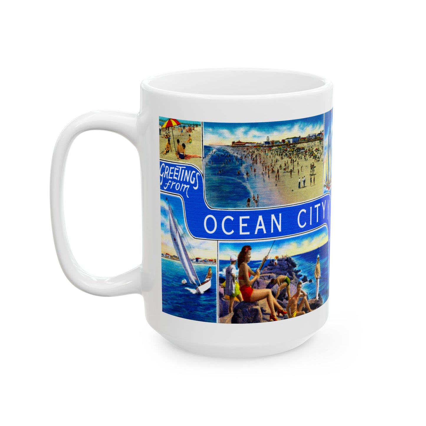 Memebly Scenic Vintage Greetings from Ocean City NJ New Jersey Coffee Mug