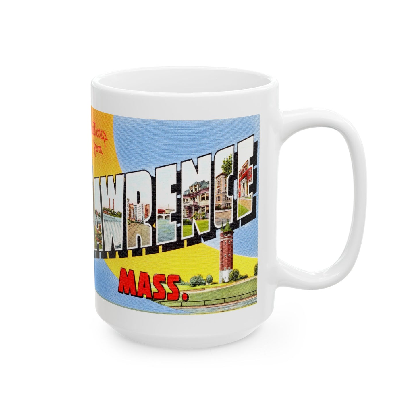 Memebly Scenic Vintage Greetings from Lawrence MA Massachusetts Coffee Mug