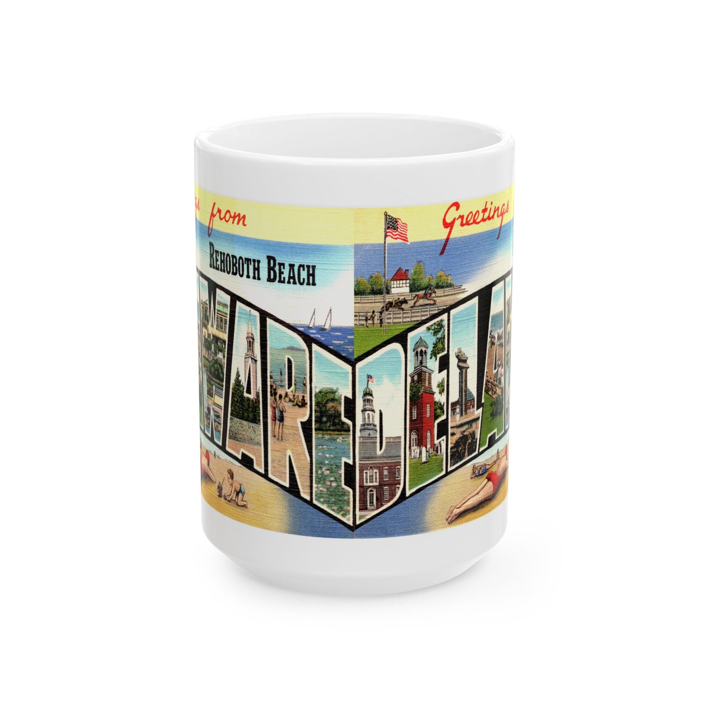 Memebly Vintage Scenic Greetings Rehoboth Beach DE Delaware Coffee Mug