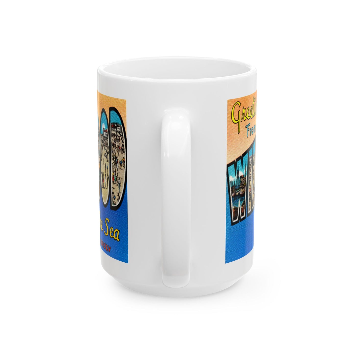 Memebly Scenic Colorful Greetings from Wildwood by the Sea NJ New Jersey Coffee Mug