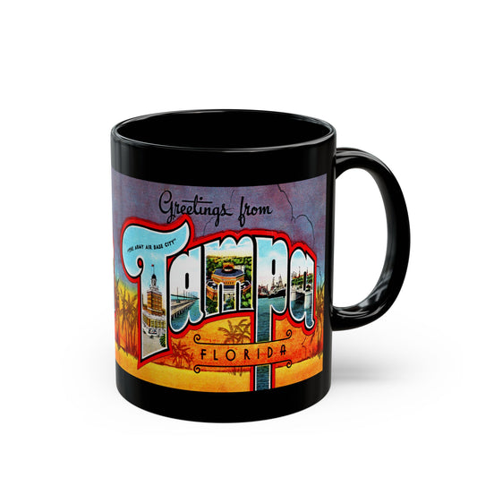 Memebly Black Vintage Retro Greetings from Tampa FL Florida Coffee Mug