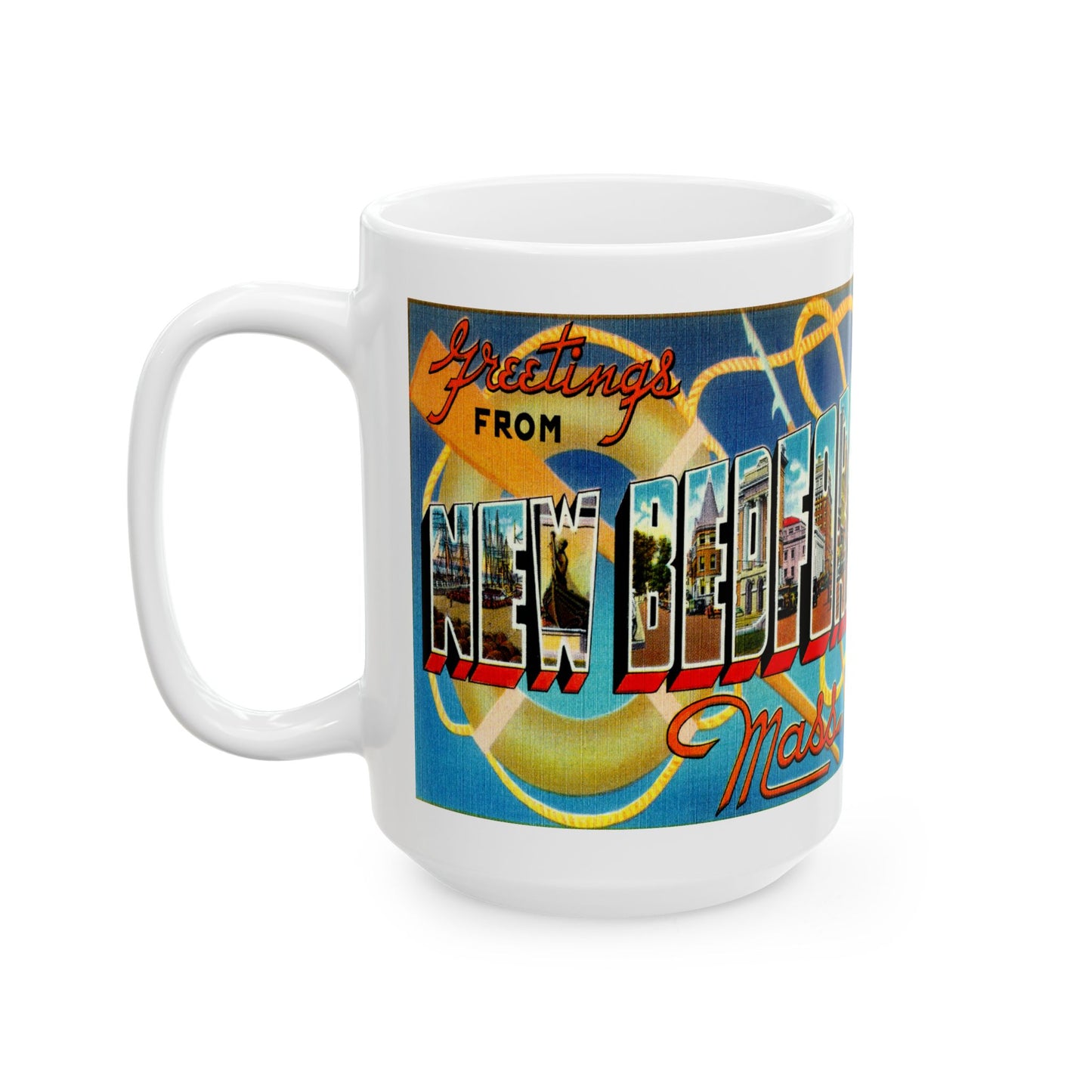 Memebly Colorful Retro Greetings from New Bedford MA Massachusetts Coffee Mug