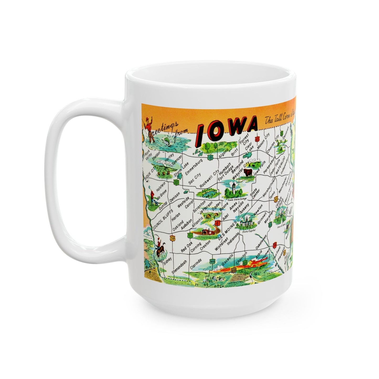 Memebly Retro Greetings from Iowa IA Map Coffee Mug