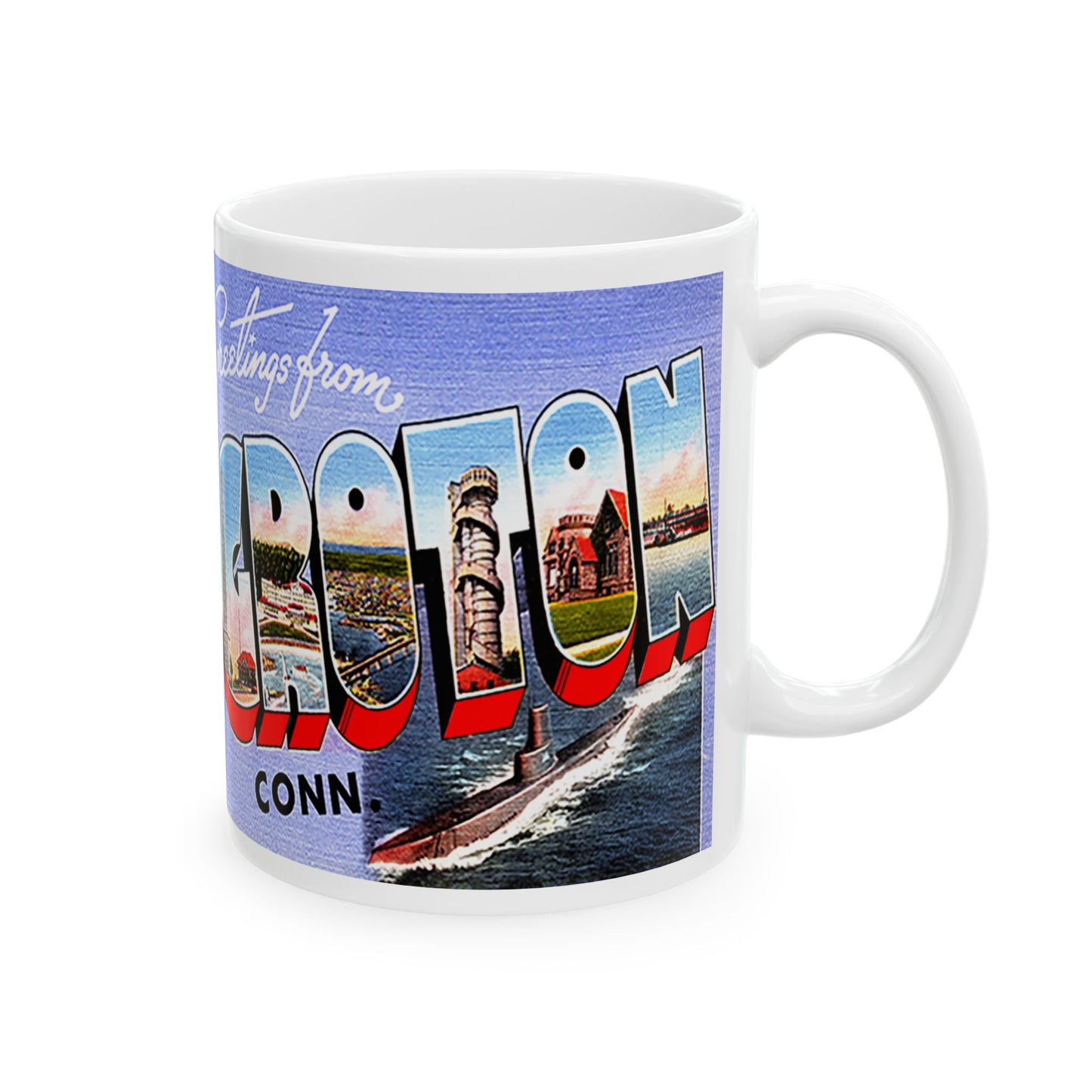 Memebly Vintage Greetings from Groton CT Connecticut Coffee Mug