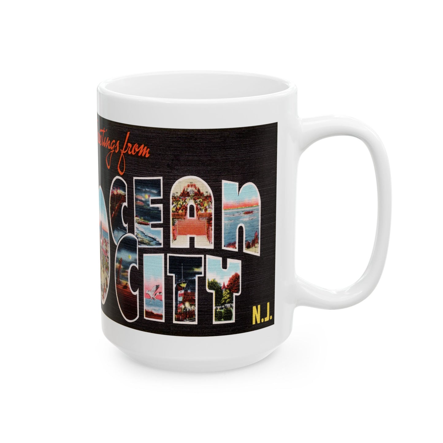 Memebly Scenic Retro Greetings from Ocean City NJ New Jersey Coffee Mug